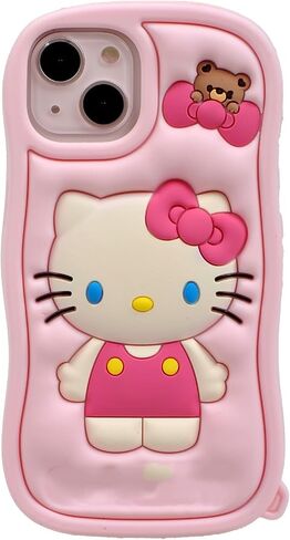 علبة الرسوم المتحركة لـ iPhone 15 6.1 "، Fashion Cute 3D Kitty Kawaii silicone Animal tective gel shockof gel cover for Kids Women Girls Boys (Black) in Kuwait