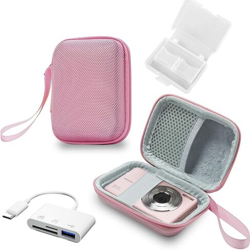 Camera Storage Case - Travel Bag for KODAK PIXPRO FZ55/FZ45,CAMKORY DC403 FHD 1080P, Gavonde W08-C, with SD Card Holder & Type-C 3-in-1 Converter (Pink) in Saudi Arabia