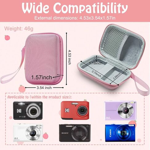 Camera Storage Case - Travel Bag for KODAK PIXPRO FZ55/FZ45,CAMKORY DC403 FHD 1080P, Gavonde W08-C, with SD Card Holder & Type-C 3-in-1 Converter (Pink) in Saudi Arabia