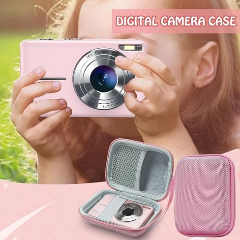 Camera Storage Case - Travel Bag for KODAK PIXPRO FZ55/FZ45,CAMKORY DC403 FHD 1080P, Gavonde W08-C, with SD Card Holder & Type-C 3-in-1 Converter (Pink) in Saudi Arabia