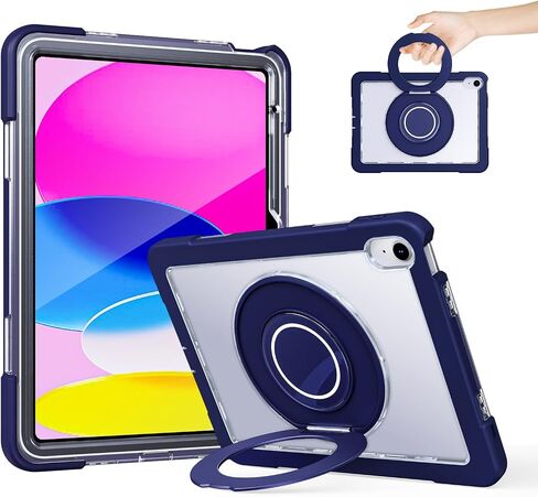 Case for iPad (A16) 11th Generation 11 Inch 2025 iPad 10th Generation 10.9 Inch 2022 360 Rotating Metal Ring Stand Heavy Duty Shockproof Dropproof Case with Built-in Screen Protector,Navy Blue in Saudi Arabia