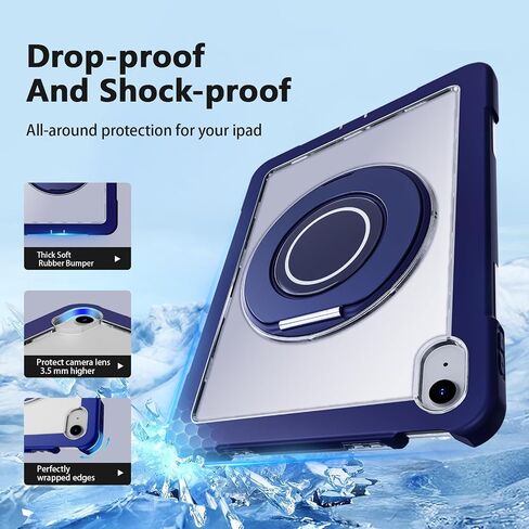 Case for iPad (A16) 11th Generation 11 Inch 2025 iPad 10th Generation 10.9 Inch 2022 360 Rotating Metal Ring Stand Heavy Duty Shockproof Dropproof Case with Built-in Screen Protector,Navy Blue in Saudi Arabia