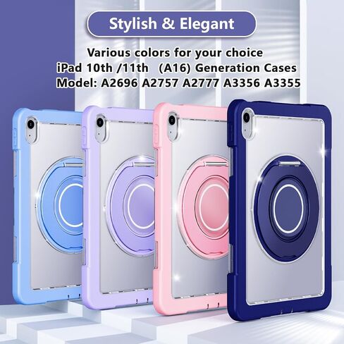 Case for iPad (A16) 11th Generation 11 Inch 2025 iPad 10th Generation 10.9 Inch 2022 360 Rotating Metal Ring Stand Heavy Duty Shockproof Dropproof Case with Built-in Screen Protector,Navy Blue in Saudi Arabia
