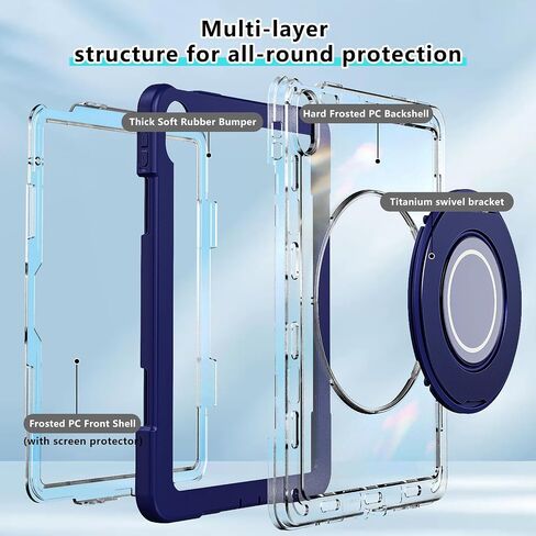 Case for iPad (A16) 11th Generation 11 Inch 2025 iPad 10th Generation 10.9 Inch 2022 360 Rotating Metal Ring Stand Heavy Duty Shockproof Dropproof Case with Built-in Screen Protector,Navy Blue in Saudi Arabia