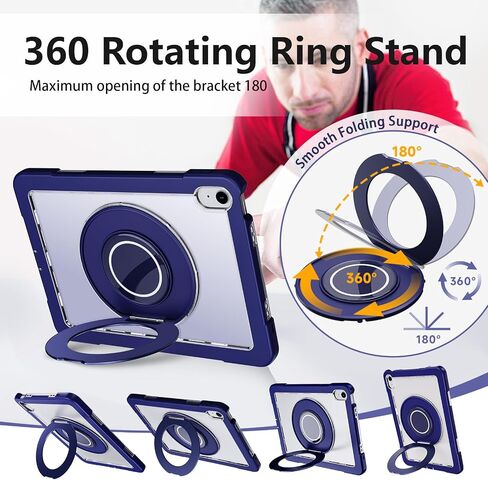 Case for iPad (A16) 11th Generation 11 Inch 2025 iPad 10th Generation 10.9 Inch 2022 360 Rotating Metal Ring Stand Heavy Duty Shockproof Dropproof Case with Built-in Screen Protector,Navy Blue in Saudi Arabia