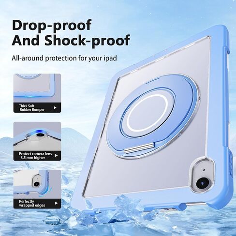 Case for iPad (A16) 11th Generation 11 Inch 2025 iPad 10th Generation 10.9 Inch 2022 360 Rotating Metal Ring Stand Heavy Duty Shockproof Dropproof Case with Built-in Screen Protector,Navy Blue in Saudi Arabia
