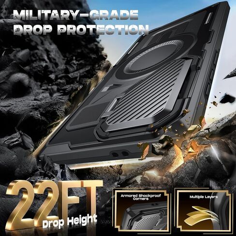 for Samsung Galaxy S22 Ultra/S23 Ultra Case with MagSafe[Built-in Camera Cover Stand][Military-Grade Shockproof][Dual Layer Protection]Heavy Duty Bumper for S22 Ultra/S23 Ultra Phone Case,Black in Kuwait