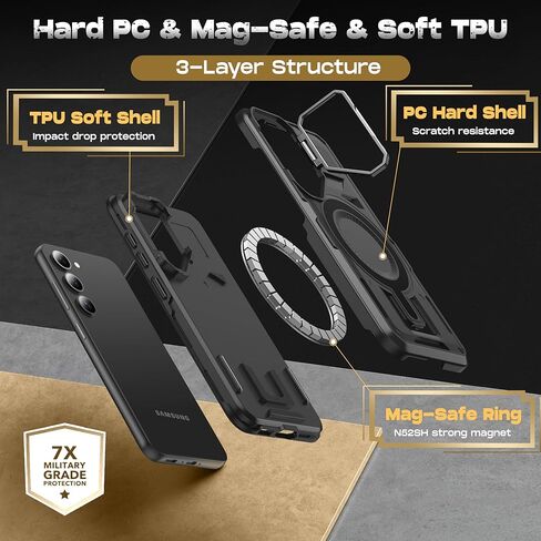 for Samsung Galaxy S22 Ultra/S23 Ultra Case with MagSafe[Built-in Camera Cover Stand][Military-Grade Shockproof][Dual Layer Protection]Heavy Duty Bumper for S22 Ultra/S23 Ultra Phone Case,Black in Kuwait