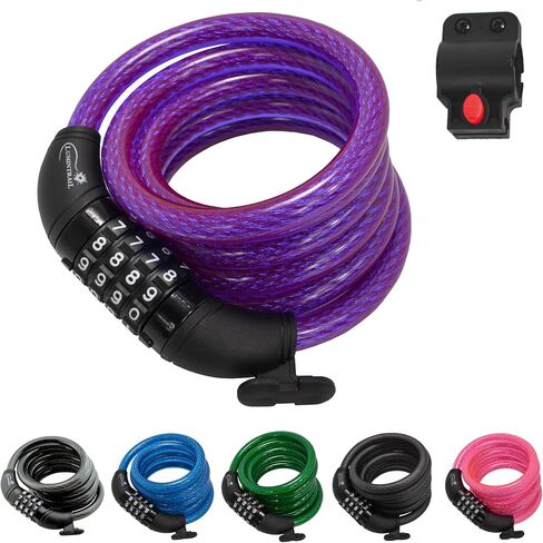 Lumintrail Combination Bike Lock Cable - 6 Feet Bike Locks 2 Pack Heavy Duty Anti Theft with Combinations - Bike Cable Lock Combination with Mounting Brackett (2 Pack, Black) in Kuwait