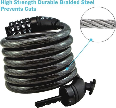 Lumintrail Combination Bike Lock Cable - 6 Feet Bike Locks 2 Pack Heavy Duty Anti Theft with Combinations - Bike Cable Lock Combination with Mounting Brackett (2 Pack, Black) in Kuwait