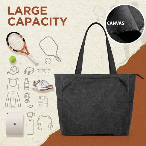 SMRITI Tennis Tote Bag Canvas, Large Sports Handbag Tennis Racket Bag for Women, Portable Tennis Racquet Shoulder Bag for Badminton, Pickleball, Padel in Kuwait