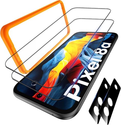 TAURI 2 Pack Screen Protector for Google Pixel 8a + 2 Pack Camera Lens Protector, 9H Hardness Tempered Glass with Installation Frame [Anti Scratch] HD Clear Film for Pixel 8A in Saudi Arabia