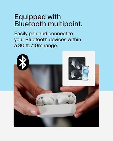 Belkin SoundForm Rhythm True Wireless Earbuds with Built-in Microphone, USB-C Fast Charging, 28H Battery Life, IPX5 Water Resistance - Bluetooth Earbuds for iPhone, iPad, Galaxy, Pixel, & More - Black in Saudi Arabia