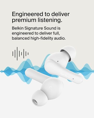 Belkin SoundForm Rhythm True Wireless Earbuds with Built-in Microphone, USB-C Fast Charging, 28H Battery Life, IPX5 Water Resistance - Bluetooth Earbuds for iPhone, iPad, Galaxy, Pixel, & More - Black in Saudi Arabia