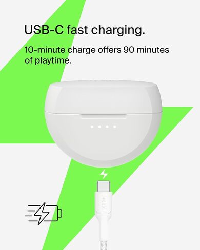 Belkin SoundForm Rhythm True Wireless Earbuds with Built-in Microphone, USB-C Fast Charging, 28H Battery Life, IPX5 Water Resistance - Bluetooth Earbuds for iPhone, iPad, Galaxy, Pixel, & More - Black in Saudi Arabia