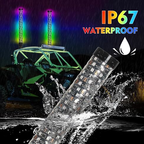 1PC 1FT Fat Whip Light, Spiral RGB LED Whip Light with APP & Remote Control, Lighted Antenna Whip for UTV ATV Offroad Truck Can-Am RZR in Saudi Arabia