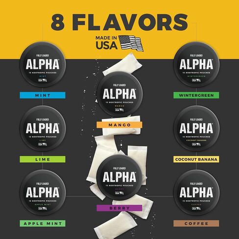 Fully Loaded Alpha Nootropic Pouches (Mango) - 5 Cans - 15 Pouches per can -Effective Nootropic Delivery, Nic Pouch Replacement - Faster Absorption, Alpha GPC, L-Tyrosine, GABA in Kuwait