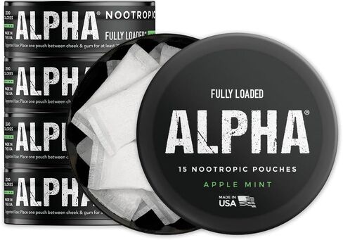 Fully Loaded Alpha Nootropic Pouches (Mango) - 5 Cans - 15 Pouches per can -Effective Nootropic Delivery, Nic Pouch Replacement - Faster Absorption, Alpha GPC, L-Tyrosine, GABA in Kuwait
