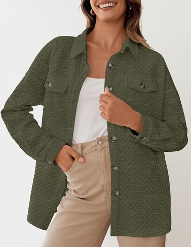 ZESICA Women's Casual Long Sleeve Button Down Loose Lightweight Shacket Shirt Jacket Coat Outerwear with Pockets in Saudi Arabia