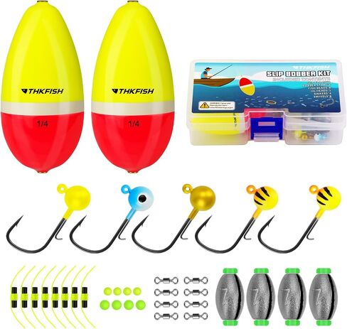 THKFISH Fishing Bobbers Tackle Kit, 35PCS Slip Bobbers Kit with Swimbait Jig Heads, Plastic Fishing Beads, Weight Swivel, Freshwater Fishing Gift for Men, for Crappie Catfish Trout Bass Fishing in Saudi Arabia
