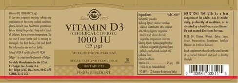 Solgar Vitamin D3 (Cholecalciferol) 55 mcg (2200 IU), 100 Vegetable Capsules - Helps Maintain Healthy Bones & Teeth - Immune System Support - Non-GMO, Gluten Free, Dairy Free, Kosher - 100 Servings in Kuwait