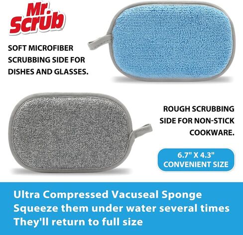 Sponges Kitchen Dish Sponge for Washing Dishes Cleaning Kitchen, All-Purpose, 6 Pack, Non Scratch, Rough Scrubbers Side for Non-Stick Cookware, Soft Microfiber Scrub Side for Dishes, Mr. Scrub in Kuwait