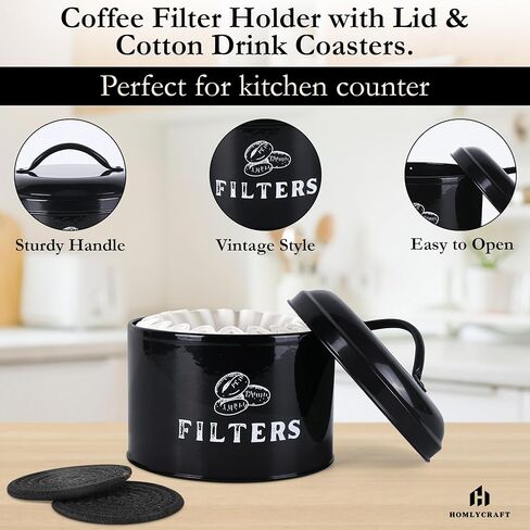 Coffee Filter Holder Vintage Coffee Filter Container with Lid Braided Cotton Drink Coasters for Counter, Home (White) in Saudi Arabia