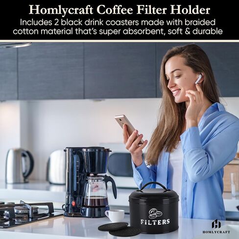 Coffee Filter Holder Vintage Coffee Filter Container with Lid Braided Cotton Drink Coasters for Counter, Home (White) in Saudi Arabia