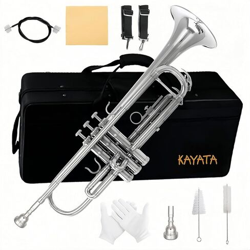 Gold Copper Trumpet with Phosphor Copper Leadpipe.Student/School Bb Trumpet .7C Mouthpiece,Cloth,Gloves,ABS Hard Shell BbTrumpet Case. (Black) in Kuwait