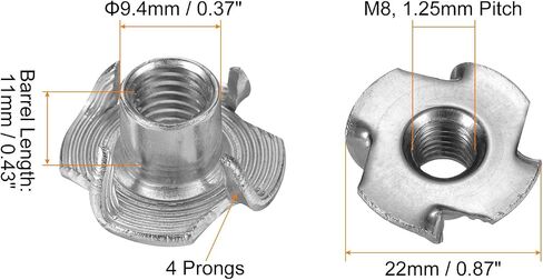 HARFINGTON M10x13mm T-Nuts 4 Pronged Tee Nut 304 Stainless Steel Threaded Inserts for for Wood, Rock Climbing Holds, Cabinetry, Furniture 25pcs in Saudi Arabia