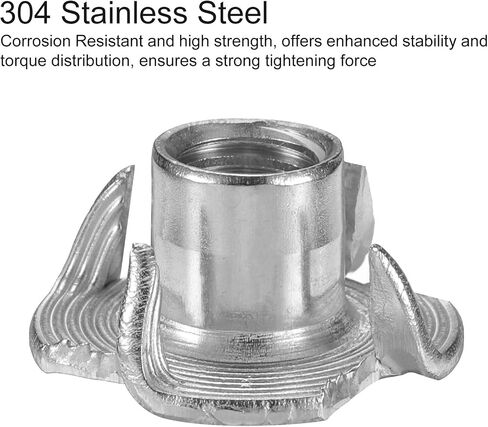 HARFINGTON M10x13mm T-Nuts 4 Pronged Tee Nut 304 Stainless Steel Threaded Inserts for for Wood, Rock Climbing Holds, Cabinetry, Furniture 25pcs in Saudi Arabia