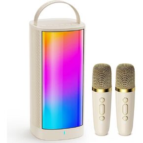 Karaoke Machine with 2 Wireless Microphones for Adults and Kids, HWWR Stylish Karaoke Microphone Wireless System with DJ Lights, Portable Karaoke Speaker for Home Party, Outdoor Camping, white