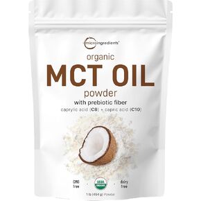 Organic MCT Oil Powder with Prebiotic Fiber,1 Pound(16 Ounce), Fast Fuel for Body and Brain, C8 MCT Oil for Coffee Creamer, Delicious for Tea, Smoothie, Drink and Beverage, No GMOs, Keto Diet, Vegan