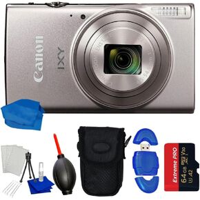 Canon Compact Digital Camera IXY650 (ELPH 360) (Silver) Bundle Includes: 64GB Micro Extreme PRO, Starting Cleaning Kit, High Speed Micro SD & Much More (7PC Accessory Bundle) (Renewed)
