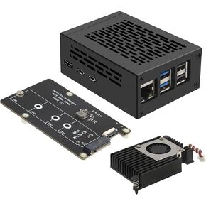 Geekworm X1002 PCIe M.2 NVMe SSD PIP PCIe Peripheral Bottom Board+Metal Case+Active Cooler H505 for Raspberry Pi 5