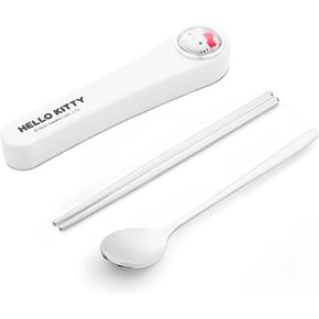 Cartoon Travel Utensils With Case Cute Kawaii Stainless Steel Camping Utensils Reusable Portable Silverware Cutlery Setf or School Work Travel Outdoor, Include Spoon Chopsticks (CJU-KT)