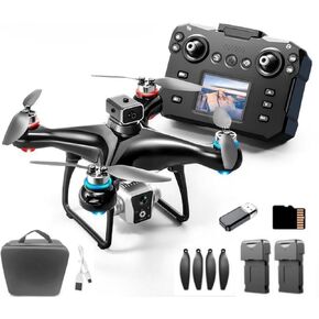 RC Drone With Screen Display, Dual Camera, Stunt Rolling, Optical Flow Hover, LED Lights, Speed Adjustment, Impact-Resistant ABS Shell, Quadcopter, 2 Batteries, Memory Card, Card Reader, Handbag