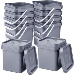 Suzile 10 Pcs 1 Gallon Square Bucket with Lid Food Grade Plastic Bucket 4.5L Utility Industrial Pail with Handle Container for Food Oil Tub Water Fishing Paint House Cleaning Car Washing