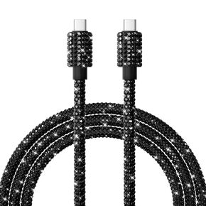USB C to USB C Cable for iPhone 16 Charging Cord Bling Sparking Diamond iPhone Charger Cord Black USB Cable 4FT for iPhone 16E 15 Plus Pro Max Samsung Galaxy S25 S24 iPad Pro Air