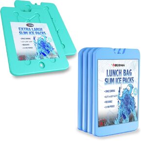 (Set of 6) XL Slim + Lunch Box Ice Packs - XL Slim, Turquoise Ice Packs & Small, Blue, Lunch Box Ice Packs - Refreezable & Reusable - Perfect for The Beach, Camping Trips, and Sports Events