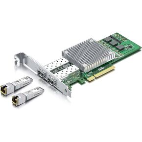 10Gb SFP+ PCI-E Network Card NIC, with 2 Pack 10GBase-T SFP+ Module, Dual SFP+ NIC with Broadcom BCM57810S Chip, PCI Express X8, Support Windows Server/Linux/VMware