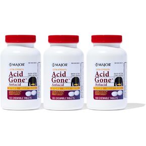 Major Pharmaceuticals Acid Gone Antacid Generic for Gaviscon Extra Strength Chewable Tablets, 100 Count Per Bottle (3 Pack)