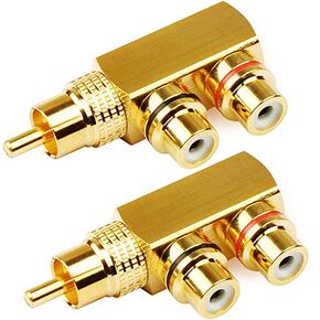 RCA Male to 2 RCA Female 2-Pack Right Angle Plug RCA Splitter Adapter Connector