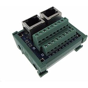 Dual RJ45 Ethernet Connector Breakout Board w/LED 180 Vertical Din Rail Mount