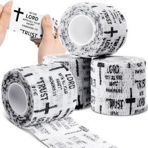 Geiserailie 4 Pcs Christian Cross Athletic Tape 2 Inches x 5 Yards Elastic Self Adhesive Bandage Wrap Bible Verse Sport Tape for Trainers Gymnastic Baseball Soccer Tennis Athlete Injury Sports Gifts