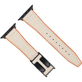 Magnetic Leather Band Compatible with Apple Watch Ultra, SE & Series 10-1 (49mm/46mm/45mm/44mm/42mm/41mm/40mm/38mm), Soft Silicone & Leather Patchwork Strap for Men & Women