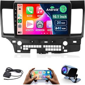 2G+64G 10.1 Inch Car Radio Stereo for Mitsubishi Lancer 2008 2009 2010 2011-2017, Rimoody Android 13 Carplay Android Auto Mirror Link EQ Touch Screen GPS Navigation WiFi BT FM Backup Camera
