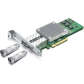 10Gb SFP+ NIC with 2 Pack 10G Single Mode SFP+ LC Module, Broadcom BCM57810S Chip, Dual SFP+ Port, PCI Express X8, Support Windows Server/Linux/VMware