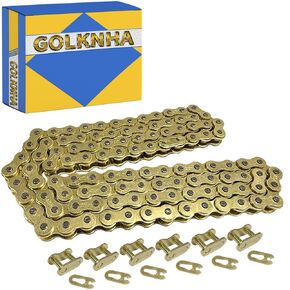 415H-110L Gold Chain with Connector Link for 49cc 60cc 66cc 80cc 2-Stroke Engine Motorized Bicycle Heavy Duty Racing Chain with 6 Chain Links with Chain Breaker