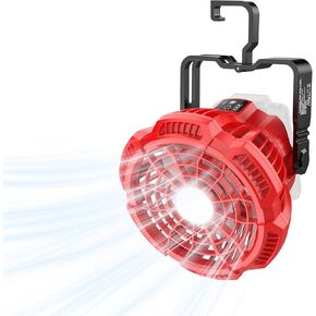 Portable Fan for Milwaukee 18V Battery, Brushless 3-Speed Desk Fan with LED Light, 3300 RPM, 180° Rotating Hook, Camping Fan for Hiking, Jobsite, Tents (No Battery)
